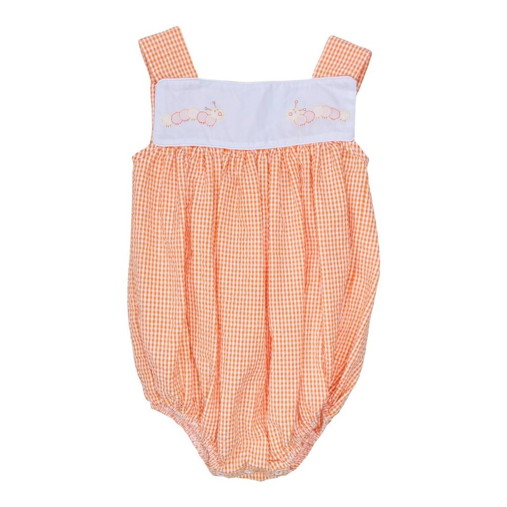 Auraluz Baby Girl Orange Caterpillar Embroidered Bubble Romper Outfit 12m